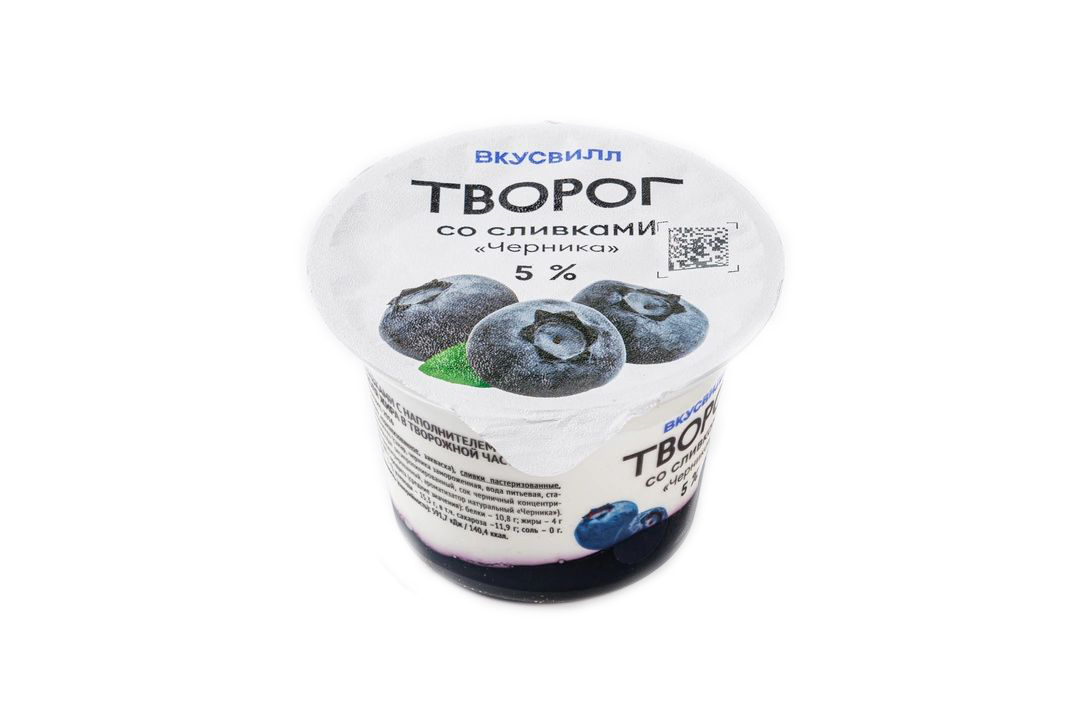 

Творог со сливками ВкусВилл Черника 5% БЗМЖ 140 г