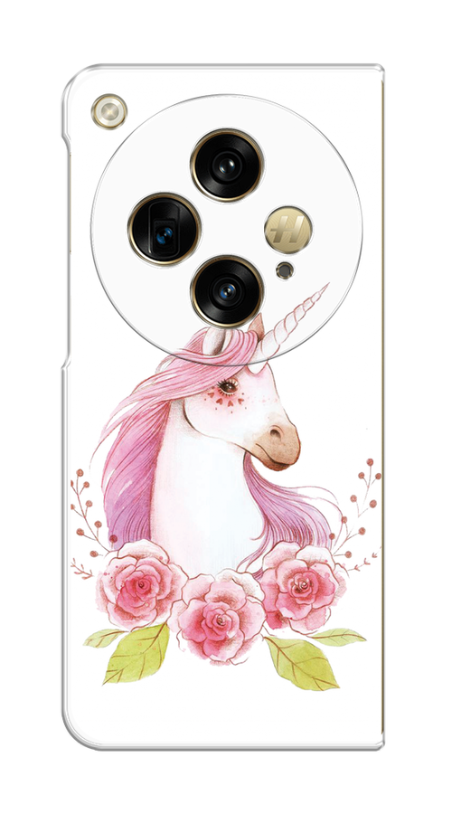 

Чехол на Oppo Find N3 "Единорог цветы", Белый;розовый;серый, 2515550-1