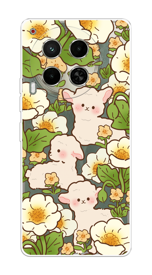 

Чехол на Tecno Camon 30 5G "Овечки в цветах", Зеленый;бежевый, 305550-1