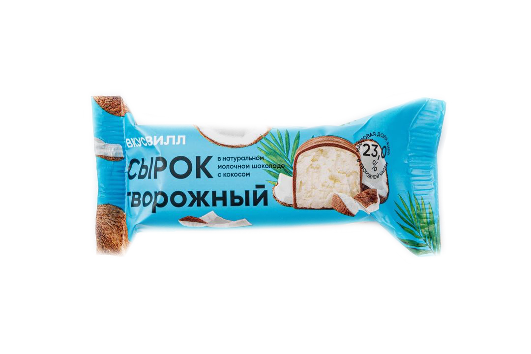 

Сырок творожный ВкусВилл с кокосом в молочном шоколаде 23% БЗМЖ 55 г