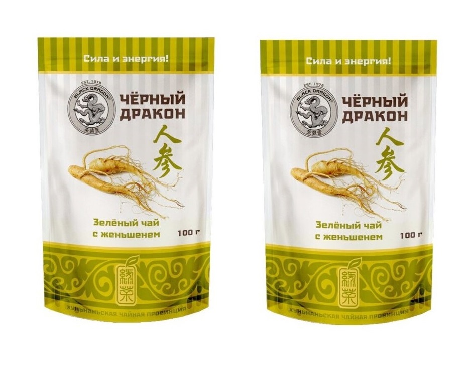 

Чай Зеленый Черный Дракон с Женьшенем, листовой, 100 г, 2 шт