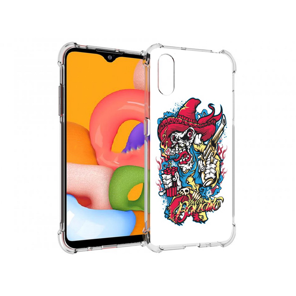 

Чехол MyPads Tocco для Samsung Galaxy A01 нарисованный скелет с писталетом, Прозрачный, Tocco