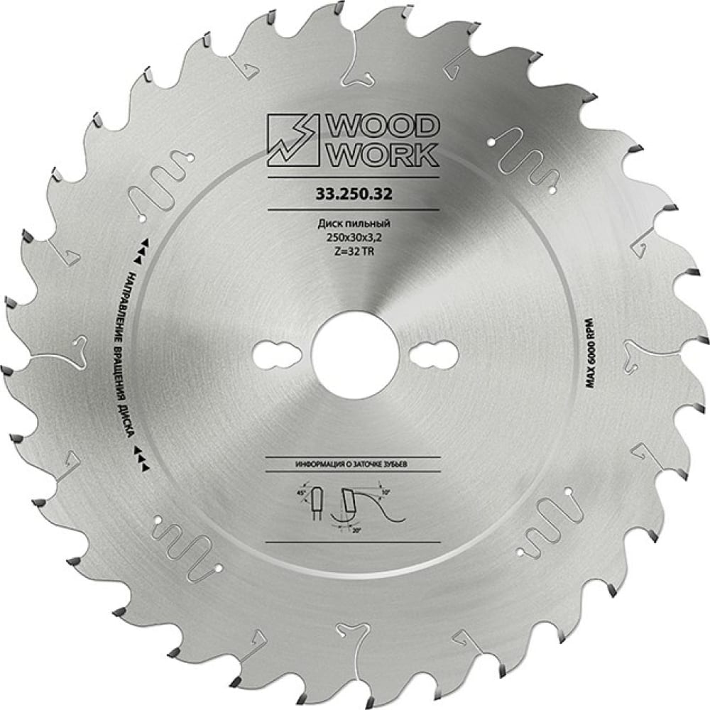 

WOODWORK Диск пильный для продольного пиления 250x30x3,2/2,2 Z=32 TR 33.250.32
