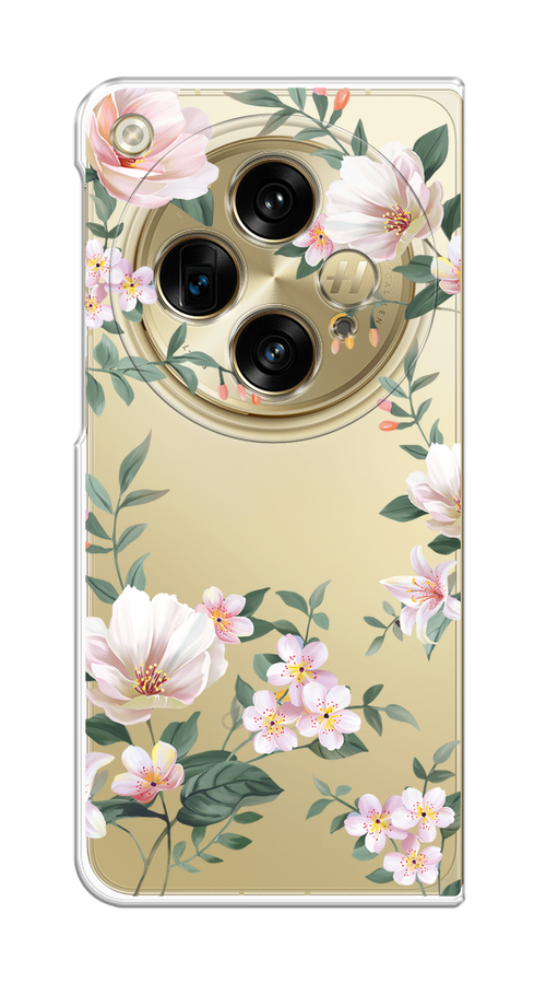 

Чехол на Oppo Find N3 "Beautiful white flowers", Бежевый;зеленый, 2515550-1