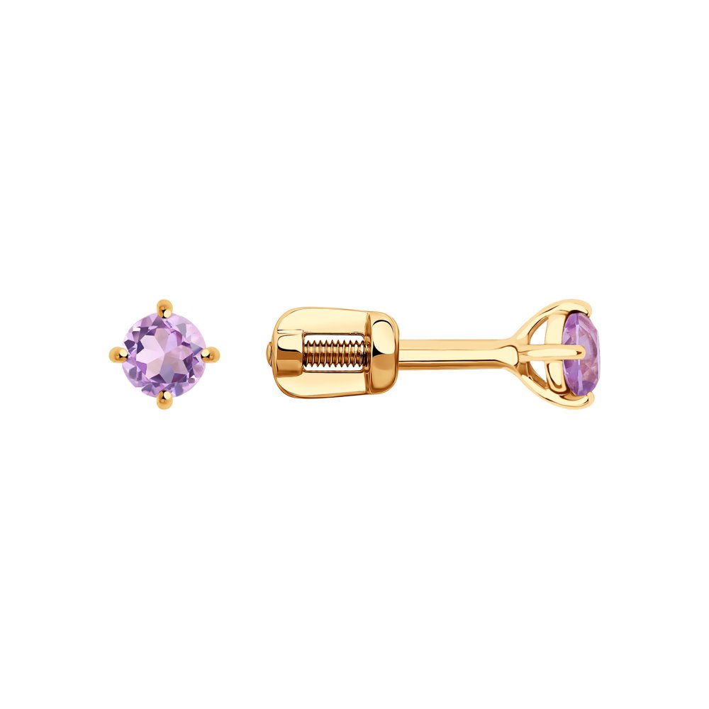 

Серьги-пусеты из золота Diamant 51-322-01296-3, аметист, 51-322-01296-3