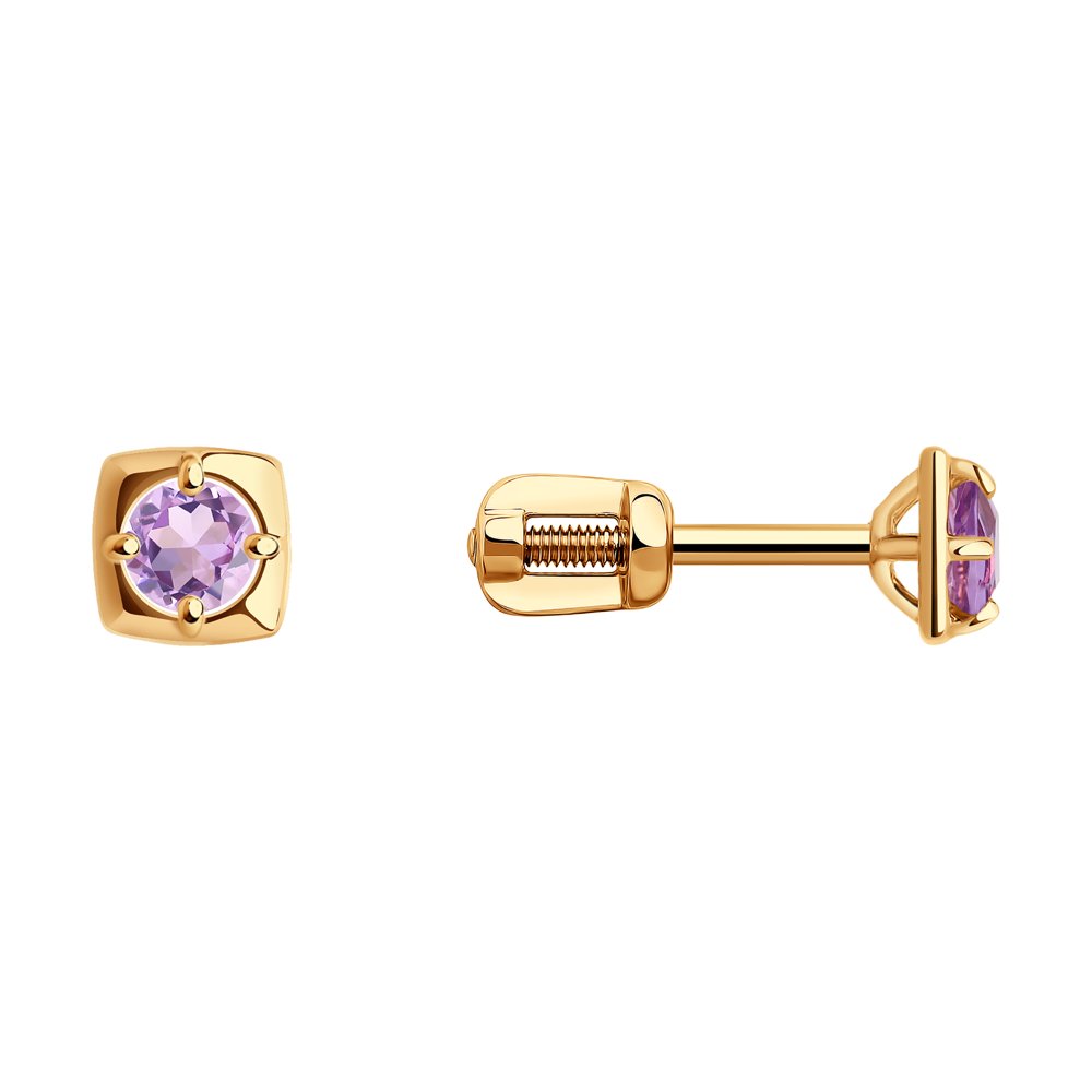 

Серьги-пусеты из золота Diamant 51-322-01307-3, аметист, 51-322-01307-3