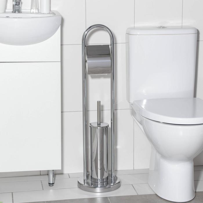 фото Ёршик для унитаза с подставкой, 22×22×83 см, с держателем для туалетной бумаги, цвет хром nobrand