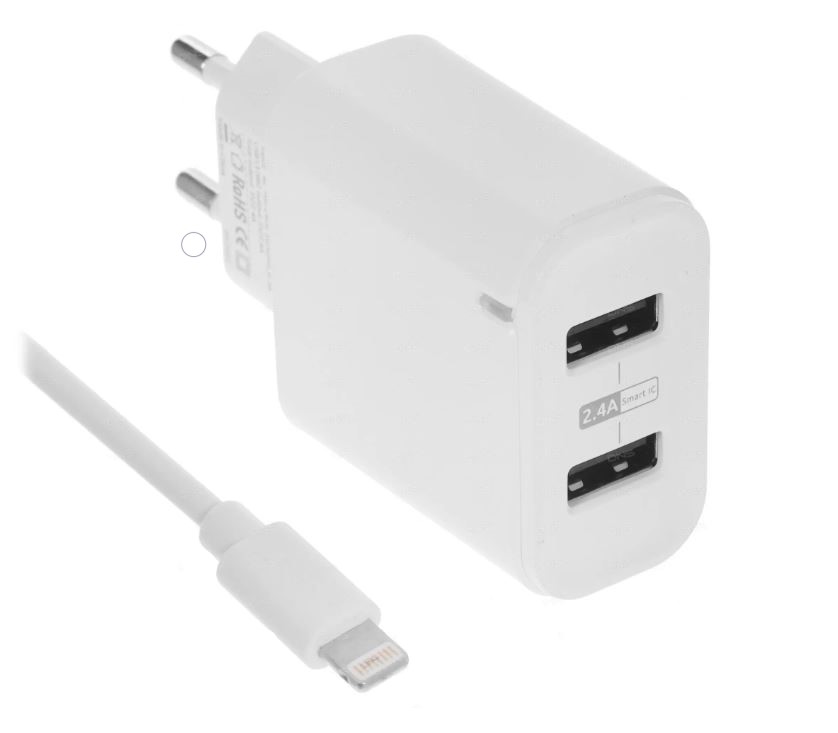 

Сетевое зарядное устройство Olmio lightning - usb 2xUSB 2.4 А белый