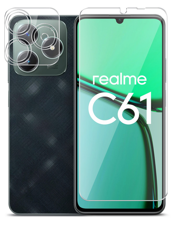 

Защитное стекло Brozo на экран и камеру Realme C61 гибридное прозрачное, Realme C61
