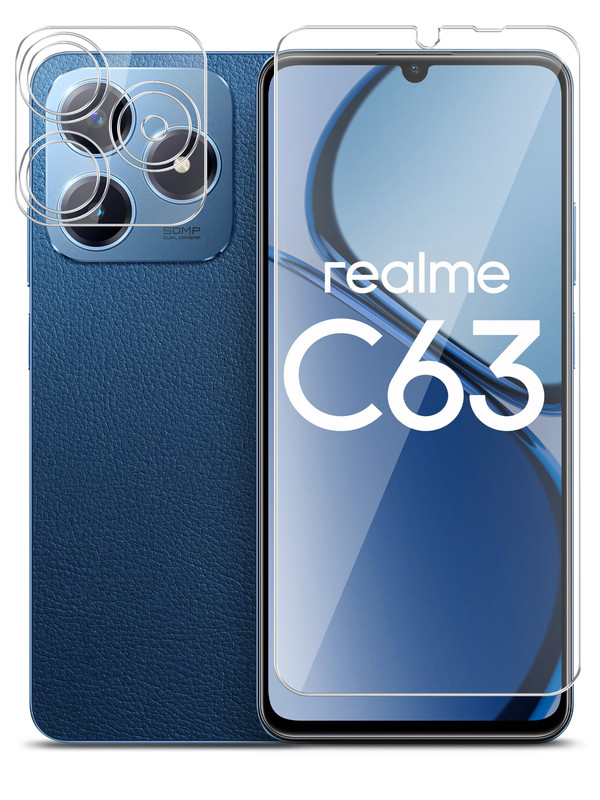 

Защитное стекло Brozo на экран и камеру Realme C63 гибридное прозрачное, Realme C63