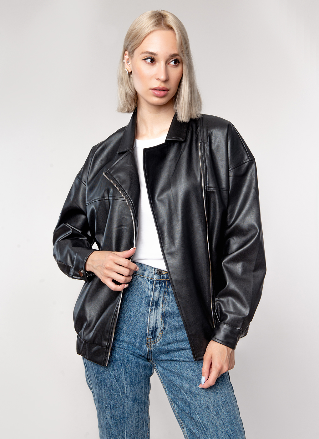 

Кожаная куртка женская ElinaECO 61675 черная 46 RU, Черный, 61675