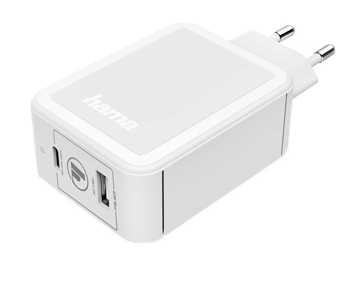 фото Сетевое зарядное устройство hama h-183320, 1xusb; 1xusb type-c, 3 a, white