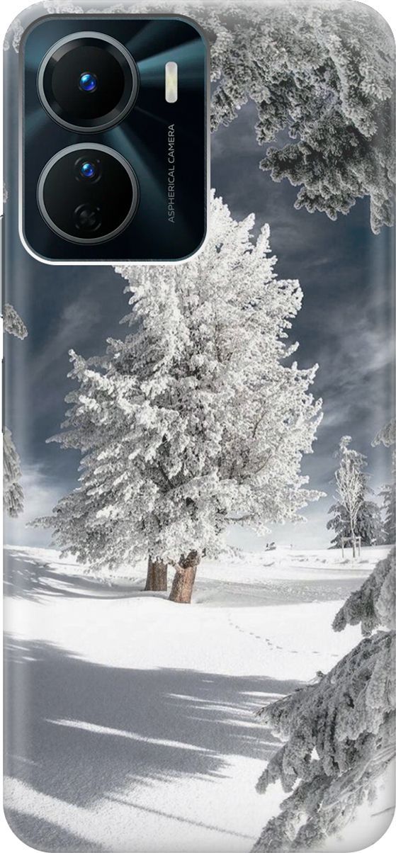 

Силиконовый чехол на Vivo Y16 с принтом "Заснеженные деревья", Белый;серый, 157745