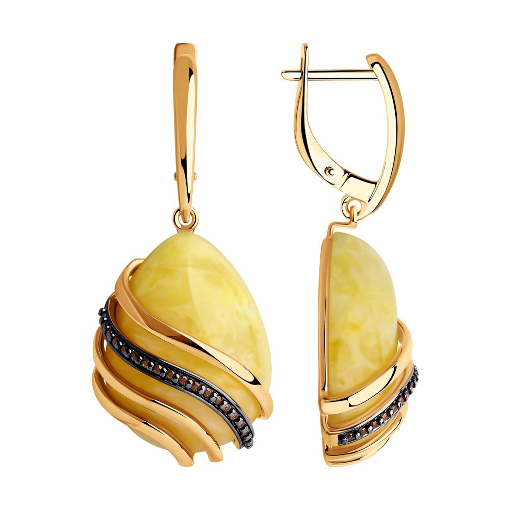 

Серьги женские из серебра Diamant 93-320-00994-1, янтарь/фианит, 93-320-00994-1