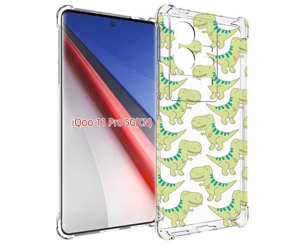 

Чехол бампер MyPads зеленые-динозаврики для Vivo iQOO 11 Pro про..., Прозрачный, Tocco