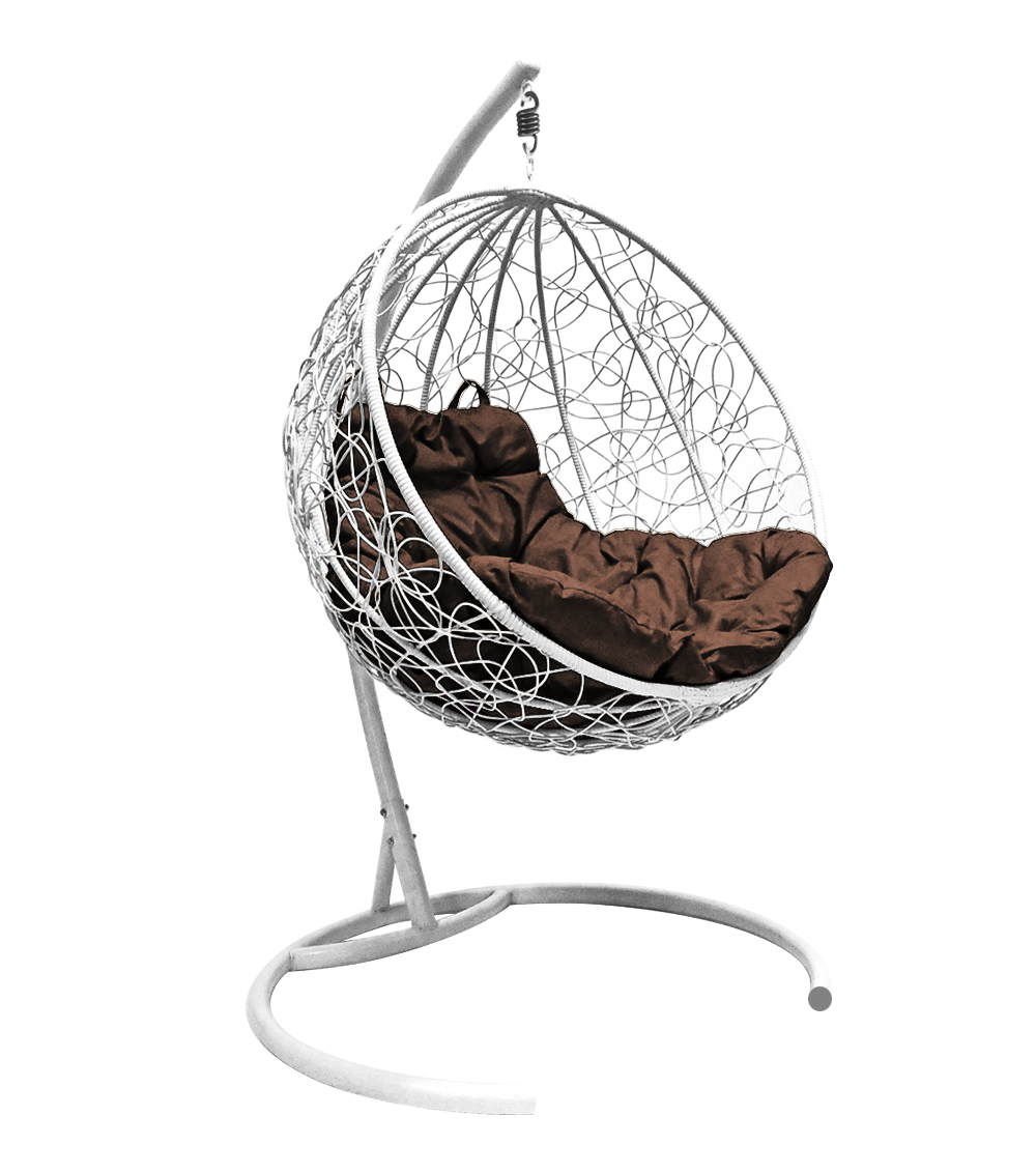 фото Подвесное кресло m-group "круглый" с ротангом белое, коричневая подушка