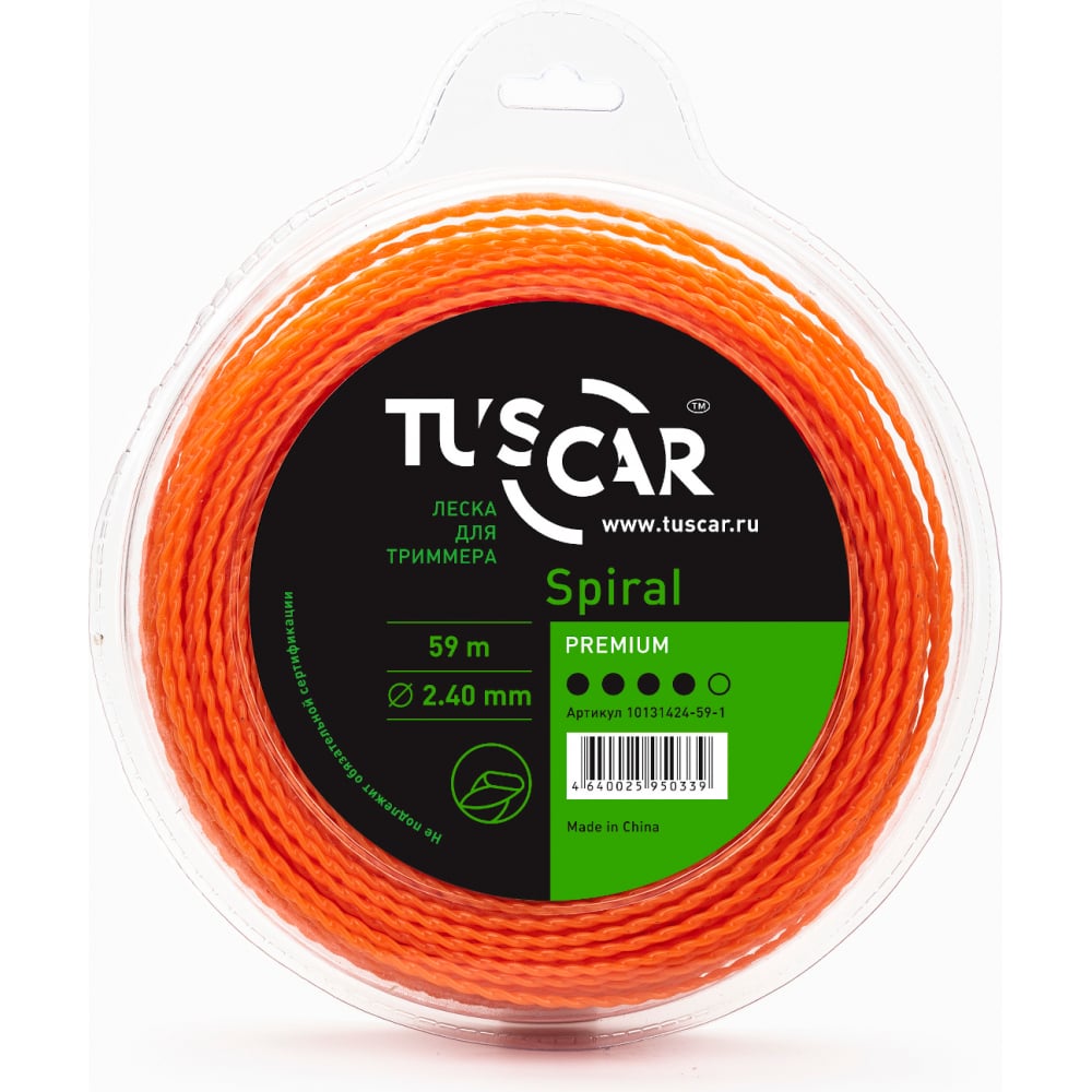 TUSCAR Леска для триммера Spiral, Premium, 2.4mmx59m 10131424-59-1