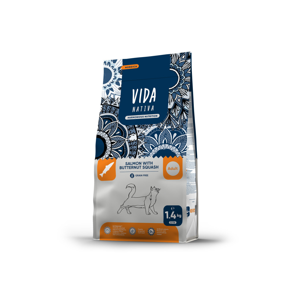 Сухой корм для кошек Vida Nativa, с лососем и тыквой, 1,4 кг