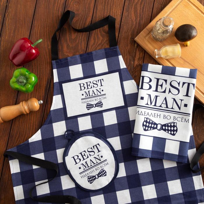 

Кухонный набор Best man 70х60 , прихватка 20х20 , полотенце 35х60, Синий