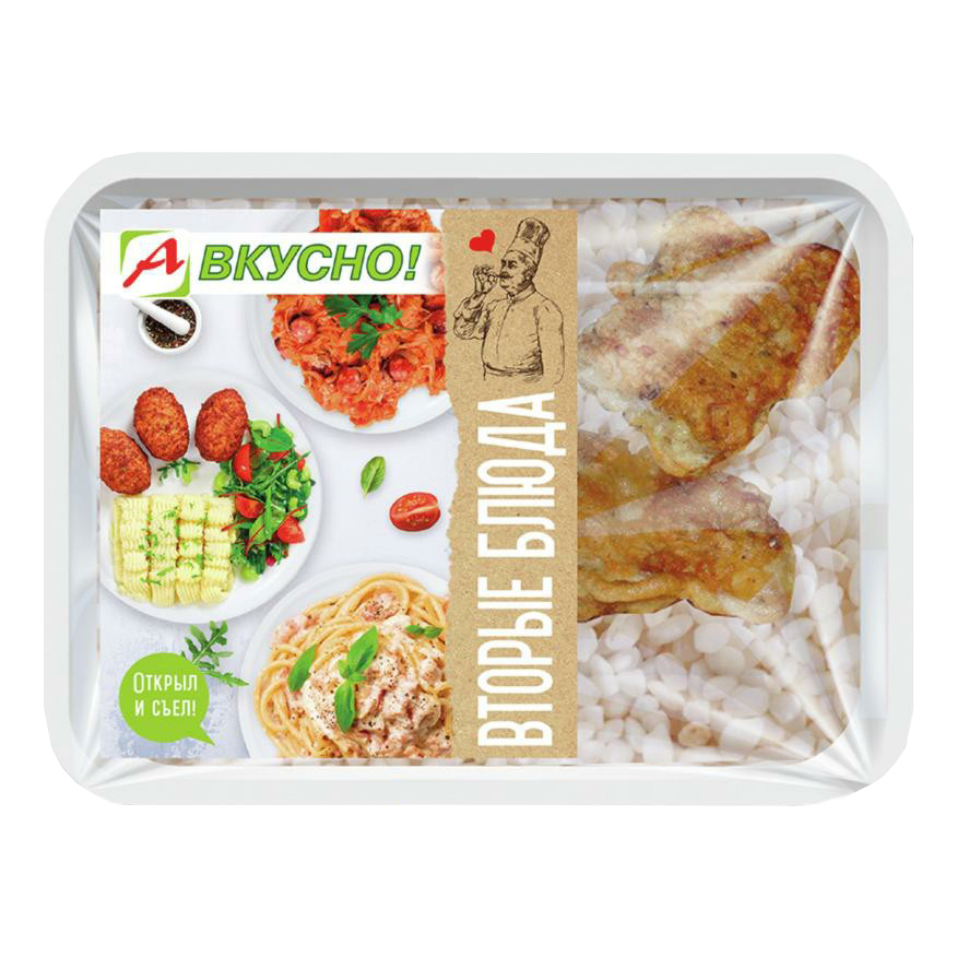 

Минтай в кляре А вкусно с отварным рисом 300 г