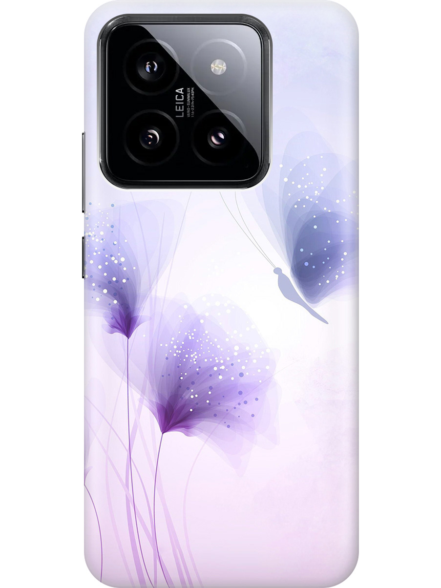 

Силиконовый чехол на Xiaomi 14 с рисунком "Бабочка и фиолетовые цветы", Фиолетовый, 20012083