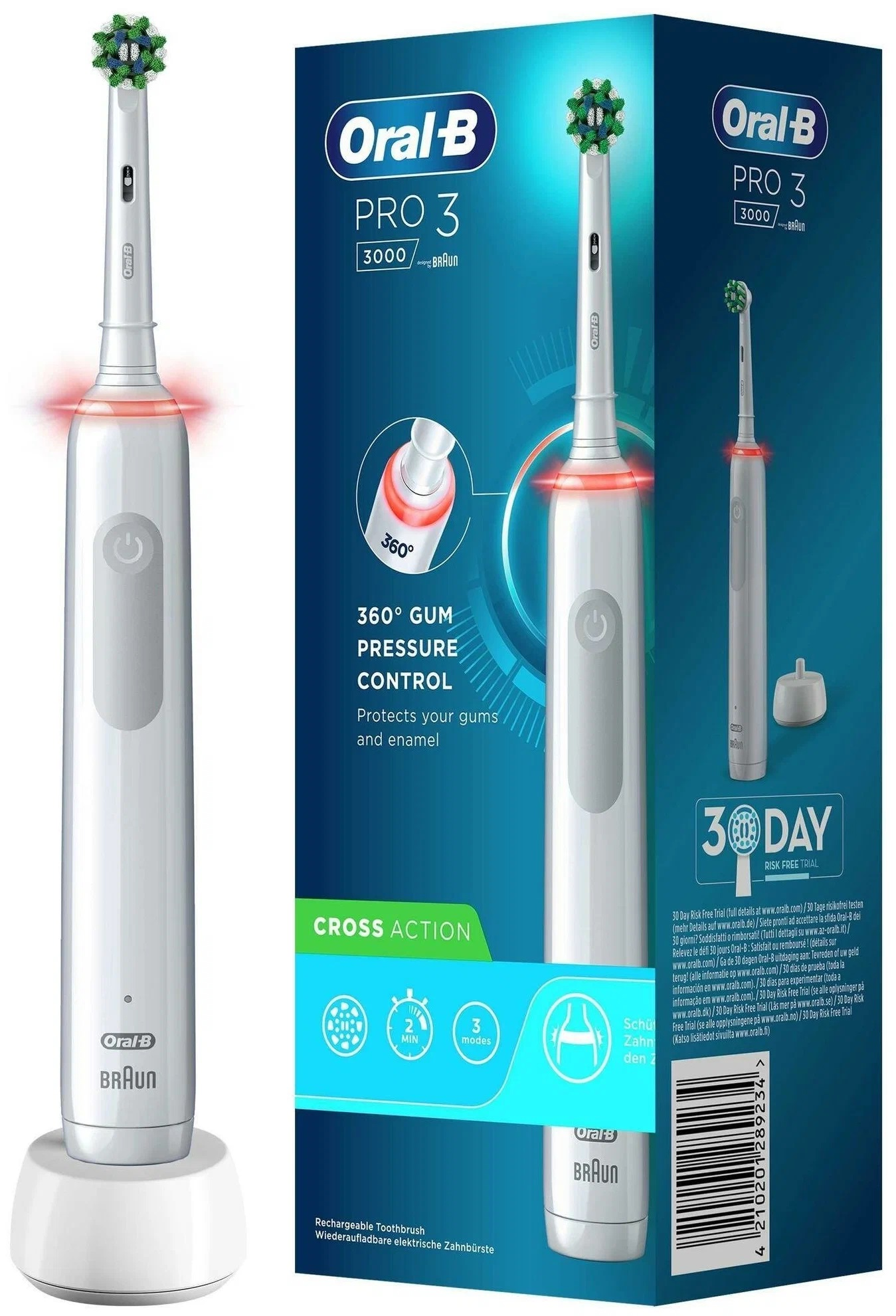 Электрическая зубная щетка Oral-B Pro 3 3000 Sensitive Clean White (D505.523.3) белая