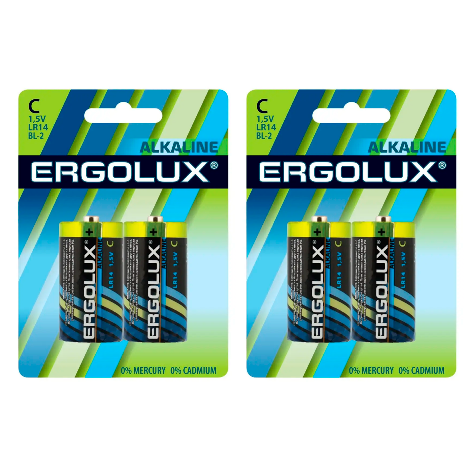 Щелочная батарейка Ergolux Alkaline С, LR14 BL-2, 1.5 В,2шт,2уп