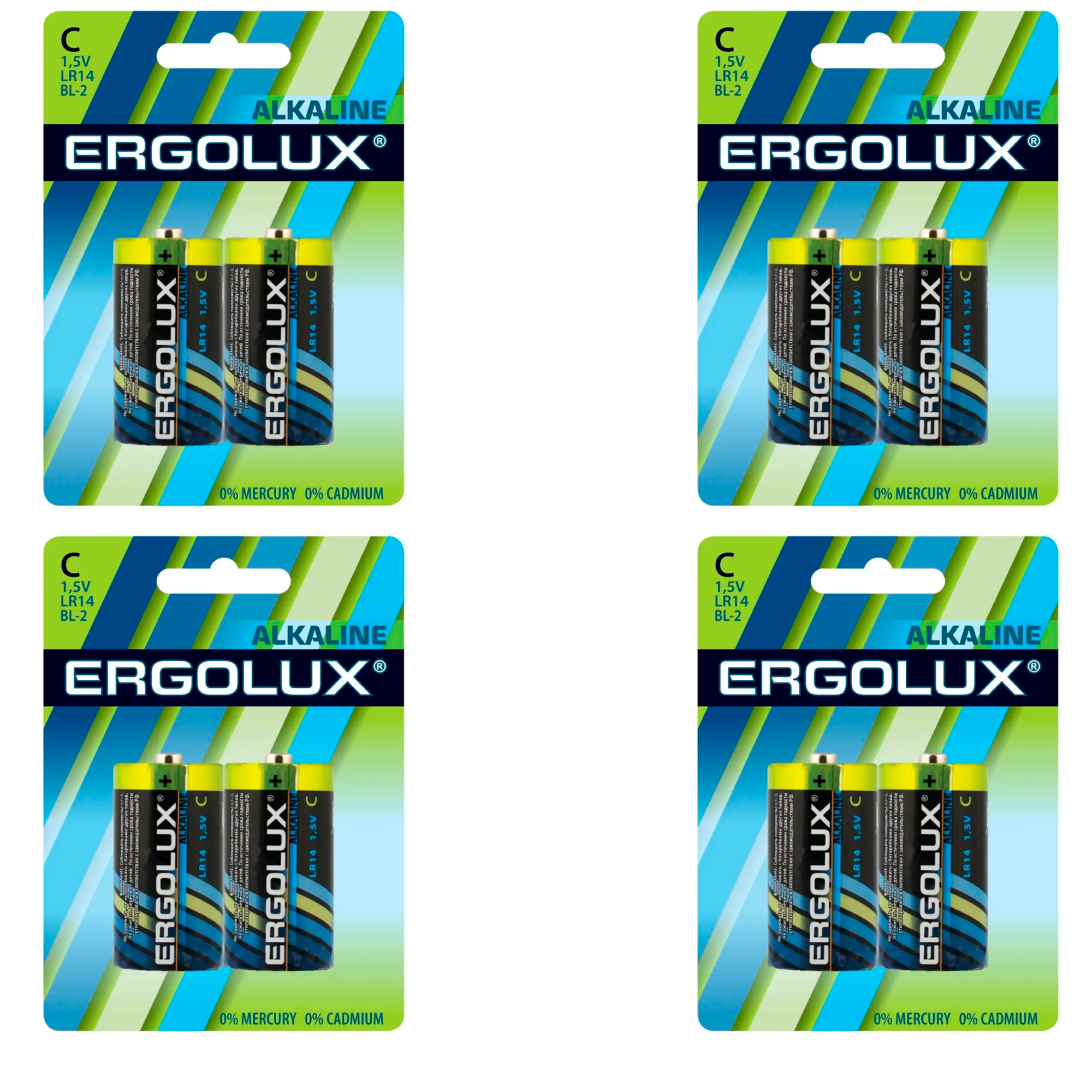 

Щелочная батарейка Ergolux Alkaline С, LR14 BL-2, 1.5 В,2шт,4уп, Alkaline