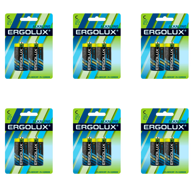 

Щелочная батарейка Ergolux Alkaline С, LR14 BL-2, 1.5 В,2шт,6уп, Alkaline