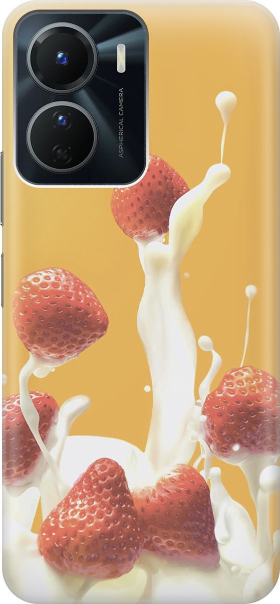 

Силиконовый чехол на Vivo Y16 с принтом "Клубника и сливки", Белый;желтый, 157755