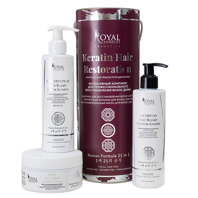 Набор для волос Keratin Hair Restoration шампунь бальзам маска Royal Samples набор против выпадения волос sdl scalp renew kit 2020