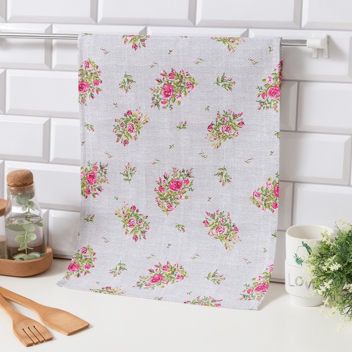

Полотенце Доляна Roses on linen 35х60 , 100% хл, рогожка 164 г/м2