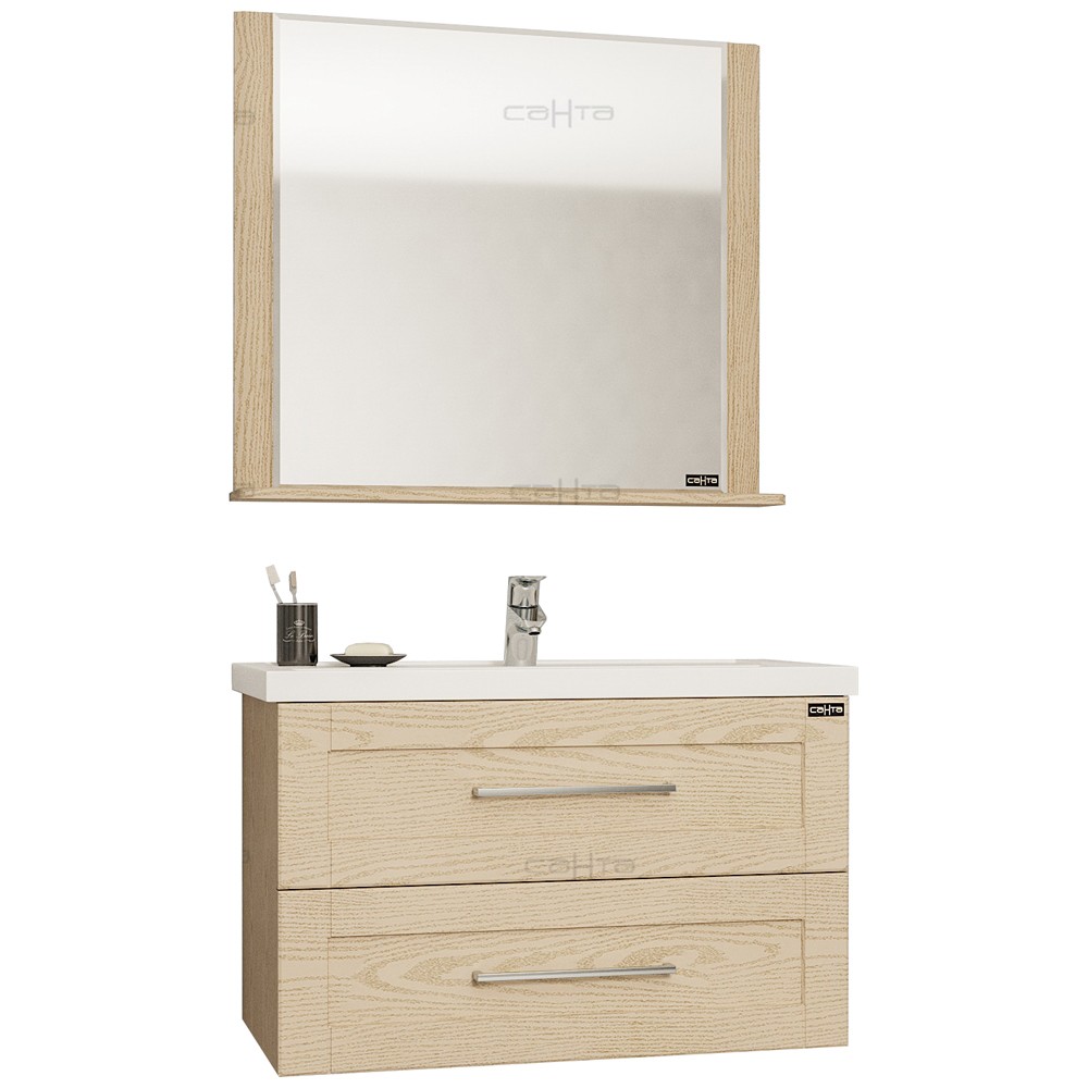 Комплект мебели СаНта Венера 80 дуб бежевый (раковина + тумба + зеркало) зеркало со шкафом санта