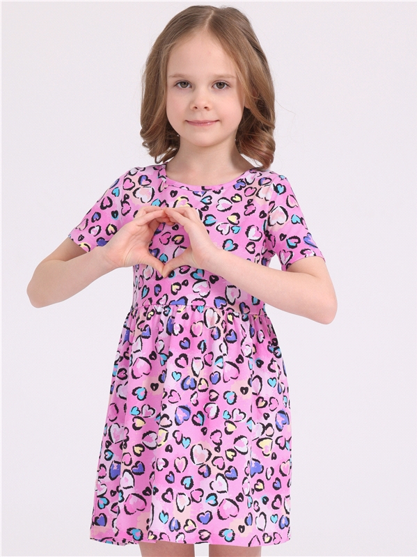 Платье детское Апрель 251дев001нД1Р, сердечки леопард на розовом, 92