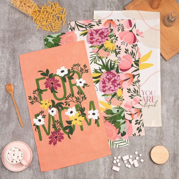 

Набор кухонных полотенец Доляна Spring mood 35х60 -4 шт., 100% хл, Розовый