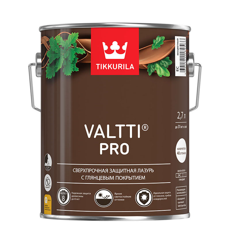

Защитная лазурь Tikkurila Valtti Pro сверхпрочная глянцевая, Орех, 2,7 л, Прозрачный, Valtti Pro-1