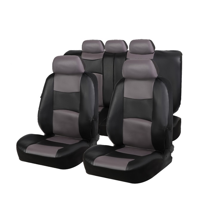 

Авточехлы TORSO Premium универсальные, 9 предметов, кож.зам, чёрно-серый