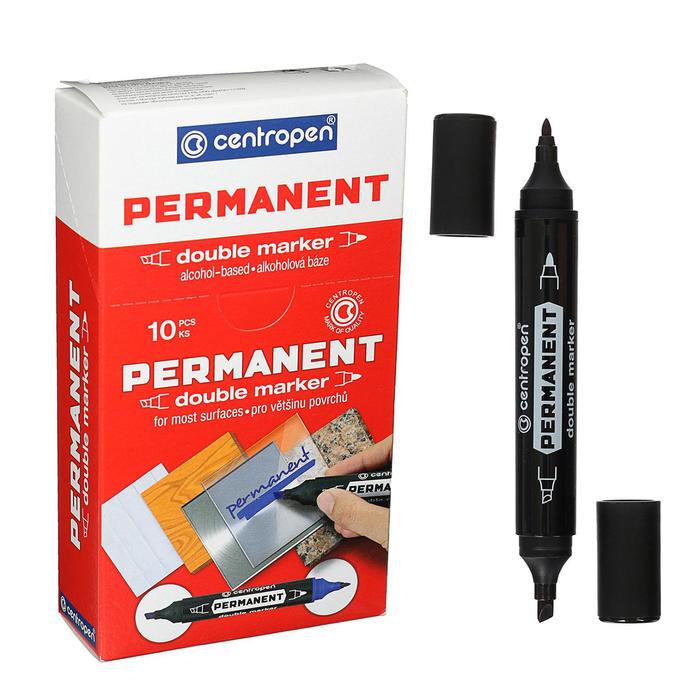 

Маркер перманентный двусторонний Centropen 1666/12 черный, пулевидный/скошенный, 2.5/ 4.0
