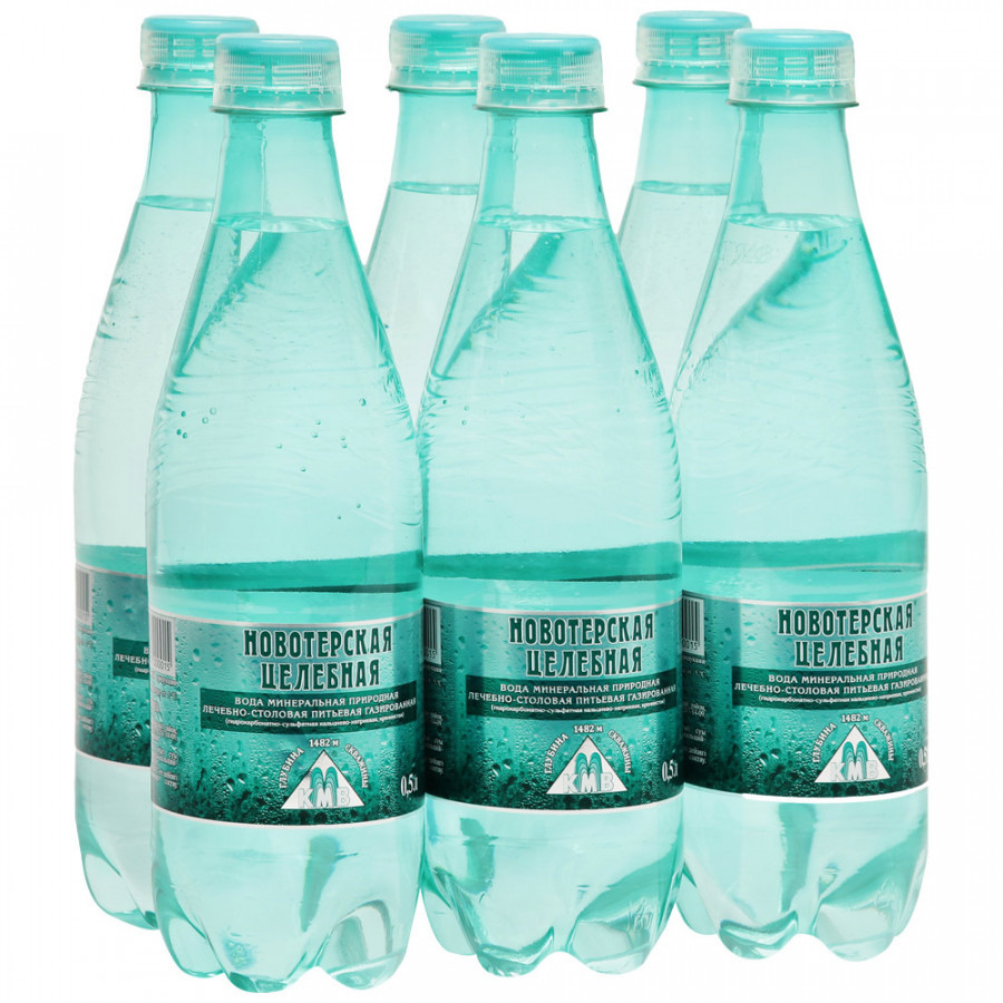 Вода минеральная питьевая Новотерская целебная газированная лечебно-столовая 0,5 л х 6 шт