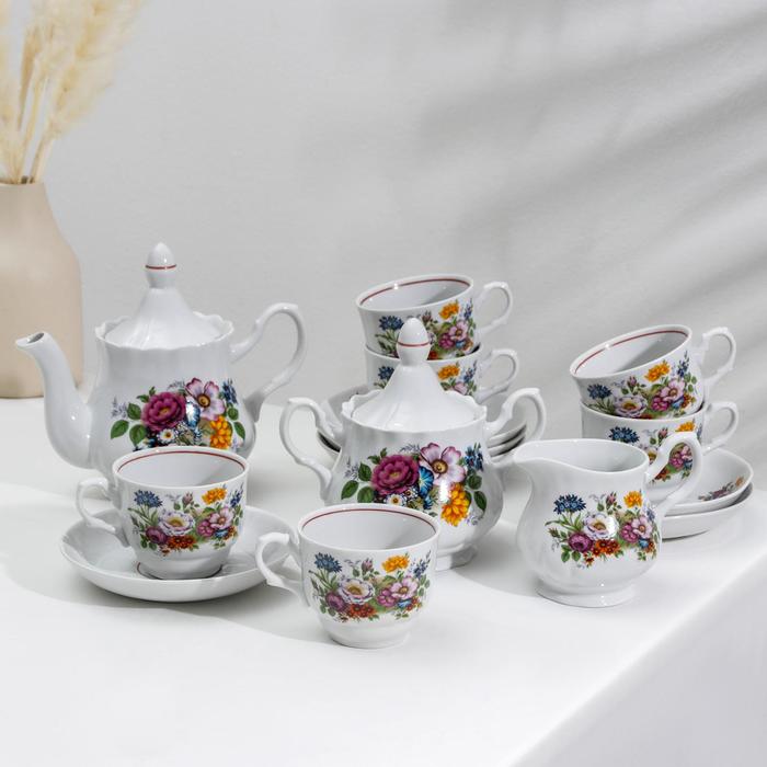 фото Сервиз чайный «букет цветов», 15 предметов добрушский фарфоровый завод