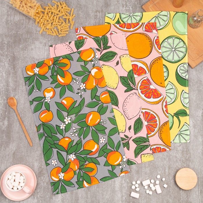 

Набор кухонных полотенец Доляна Citrus mix 35х60 -4 шт., 100% хл, Разноцветный, Тебе