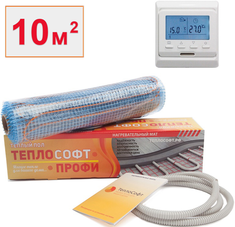 Теплый пол нагревательный мат Теплософт Профи 10 м2 1500 Вт с электронным терморегулятором