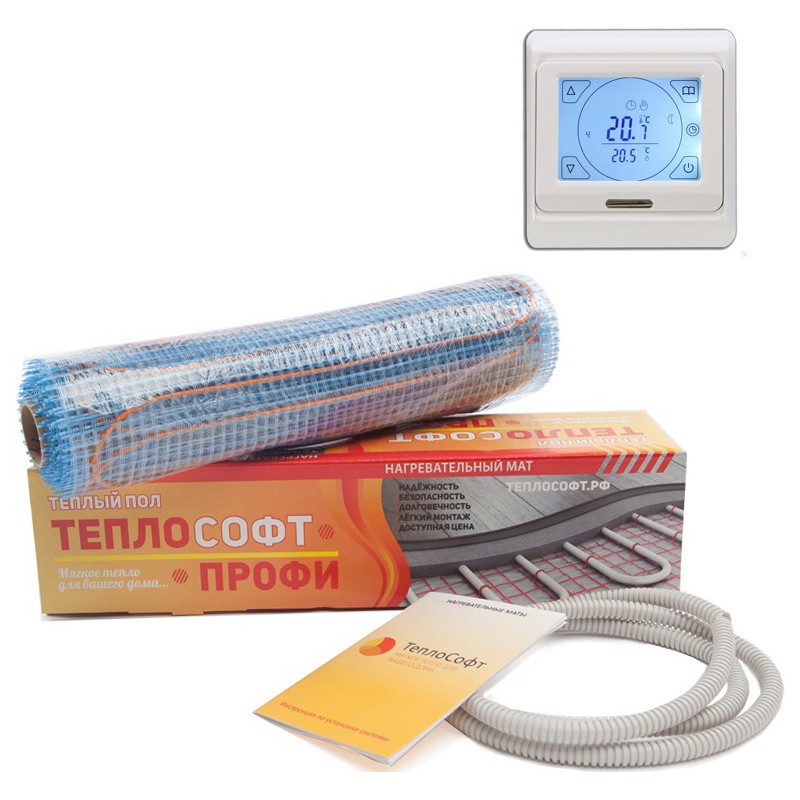 Теплый пол нагревательный мат Теплософт Профи 10 м2 1500 Вт с сенсорным терморегулятором