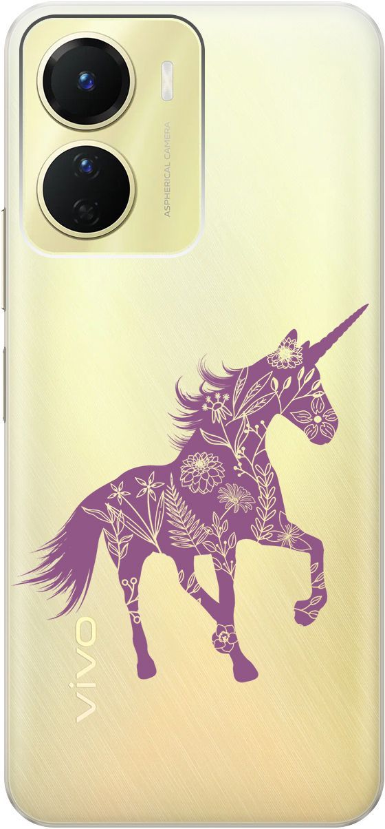 

Силиконовый чехол на Vivo Y16 с 3D принтом "Floral Unicorn" прозрачный, Прозрачный;фиолетовый, 157758