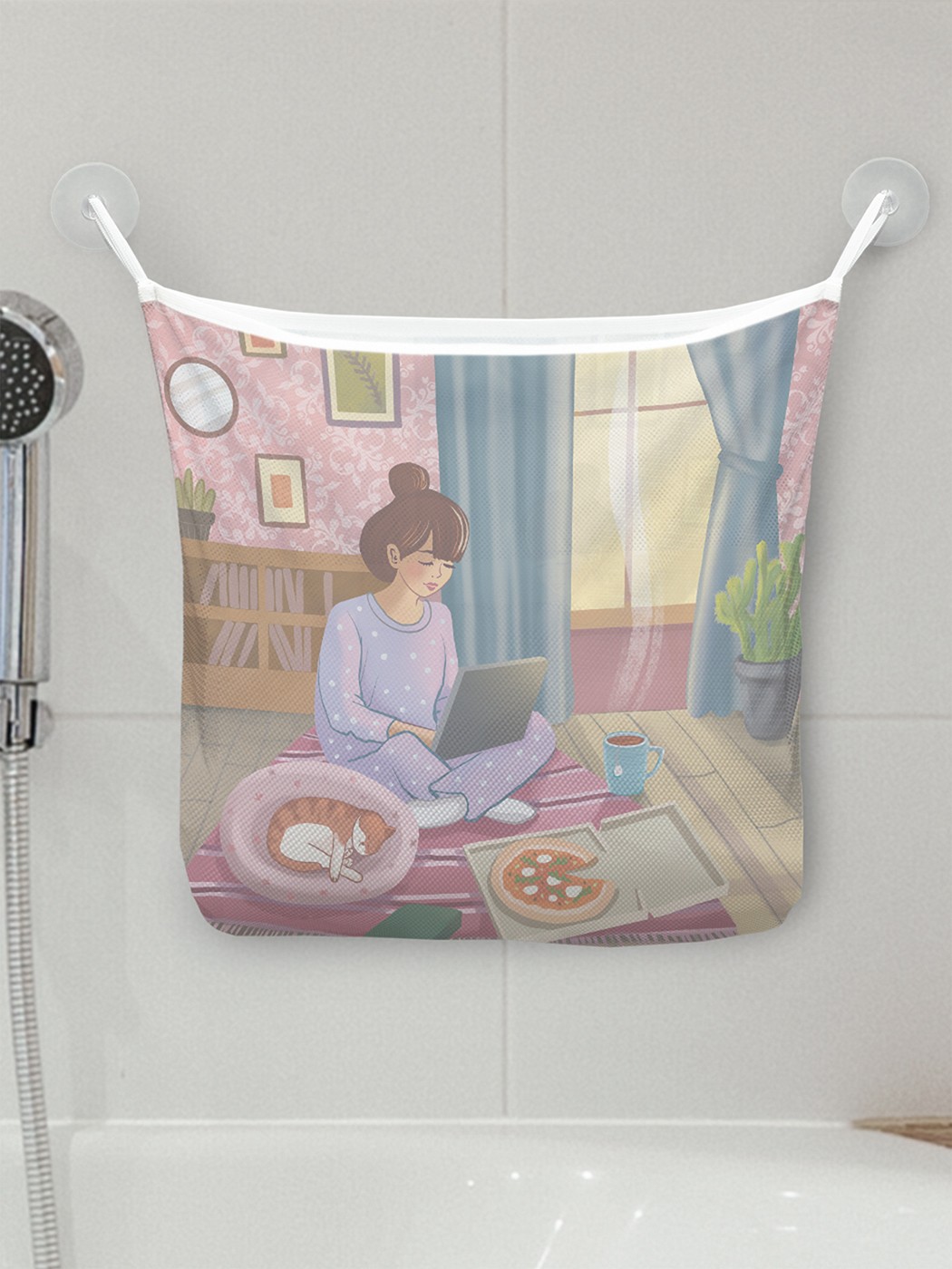 фото Органайзер для ванной joyarty сетка настенная на присосках "домашний вечер", 39x33см