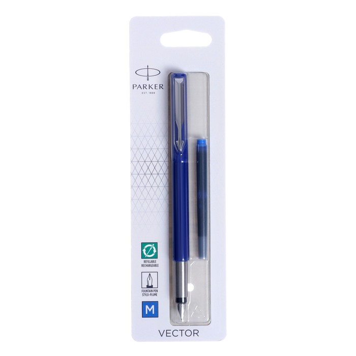 

Parker Ручка перьевая Parker VECTOR STANDARD BLUE CT, средняя 1.0мм, блистер S0881011