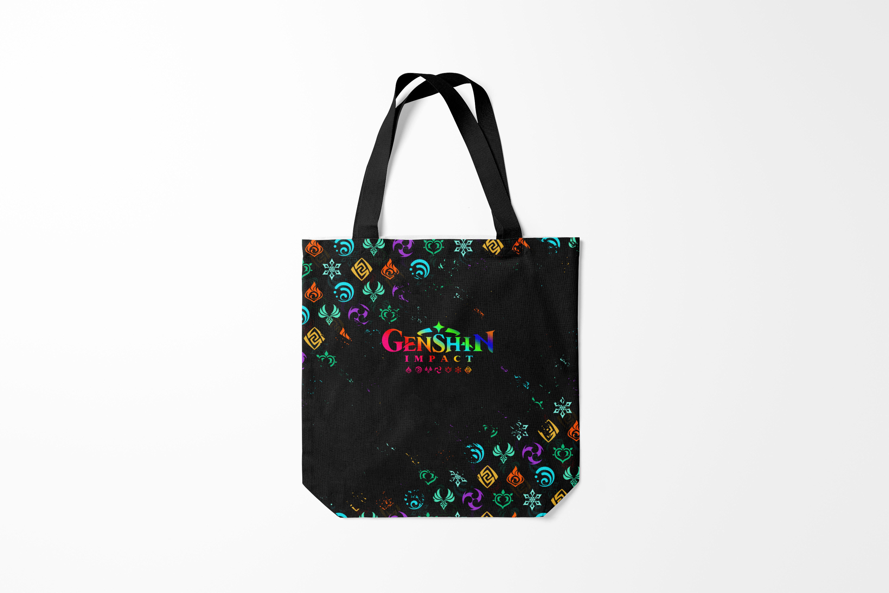 

Сумка шoппер унисекс Burnettie Genshin Impact NEON LOGO RAINBOW STYLE, черный, Genshin Impact NEON LOGO RAINBOW STYLE