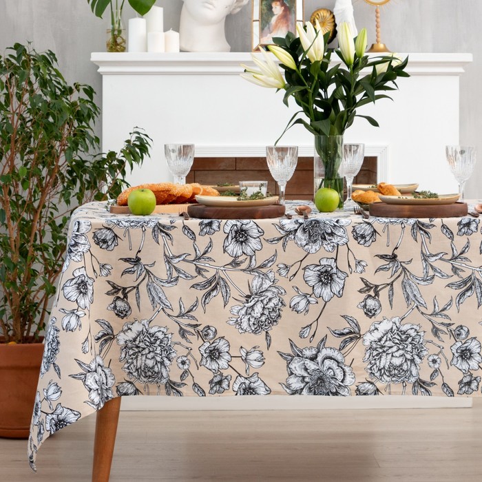

Скатерть Доляна Blooming garden 110х144 , 100% хлопок, 164 г/м2, Бежевый, Blooming