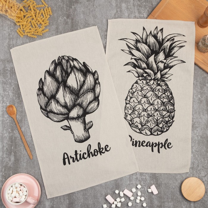 

Набор кухонных полотенец Доляна Pineapple 35х60 2 шт., 100% хл, Бежевый