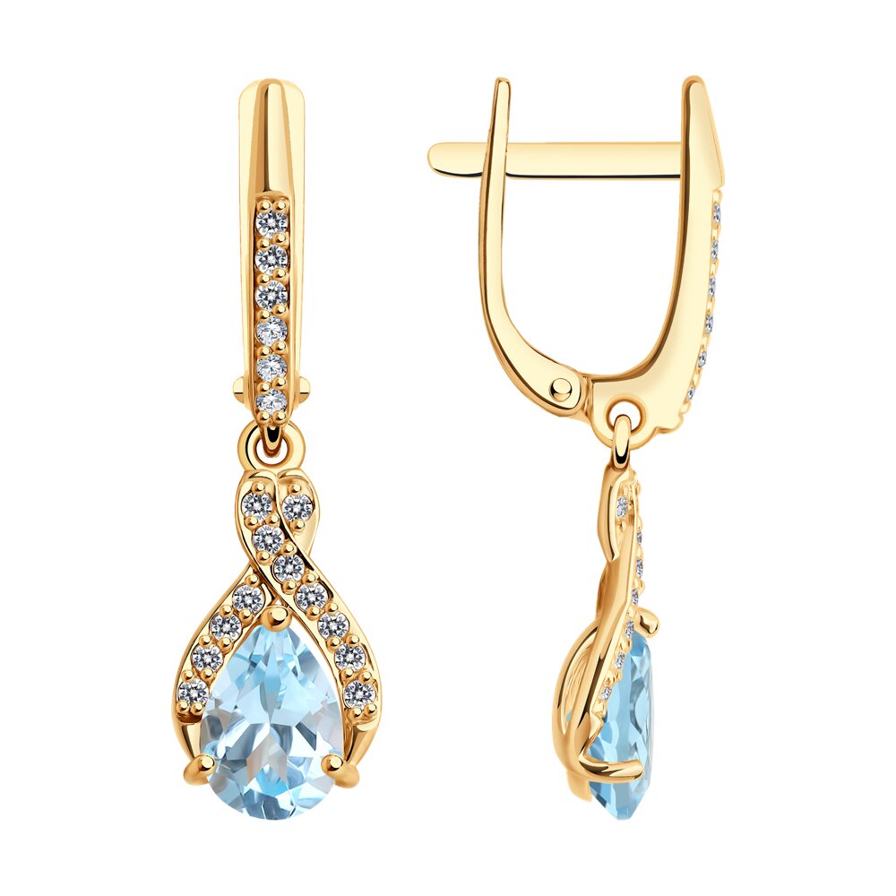 Серьги подвески  из красного золота SOKOLOV 728618, фианит/топаз